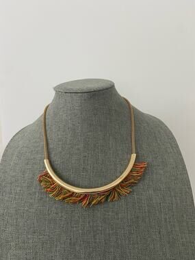 Colorful bib necklace gold tone
